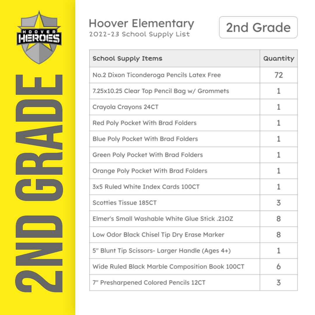 2nd Grade School Supply List